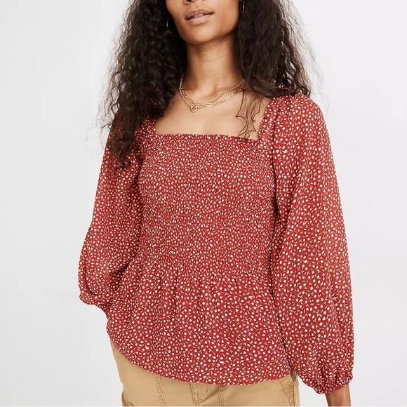 Madewell Tops - NWOT Georgette Lucie Smocked Peplum Top in Batik Vine